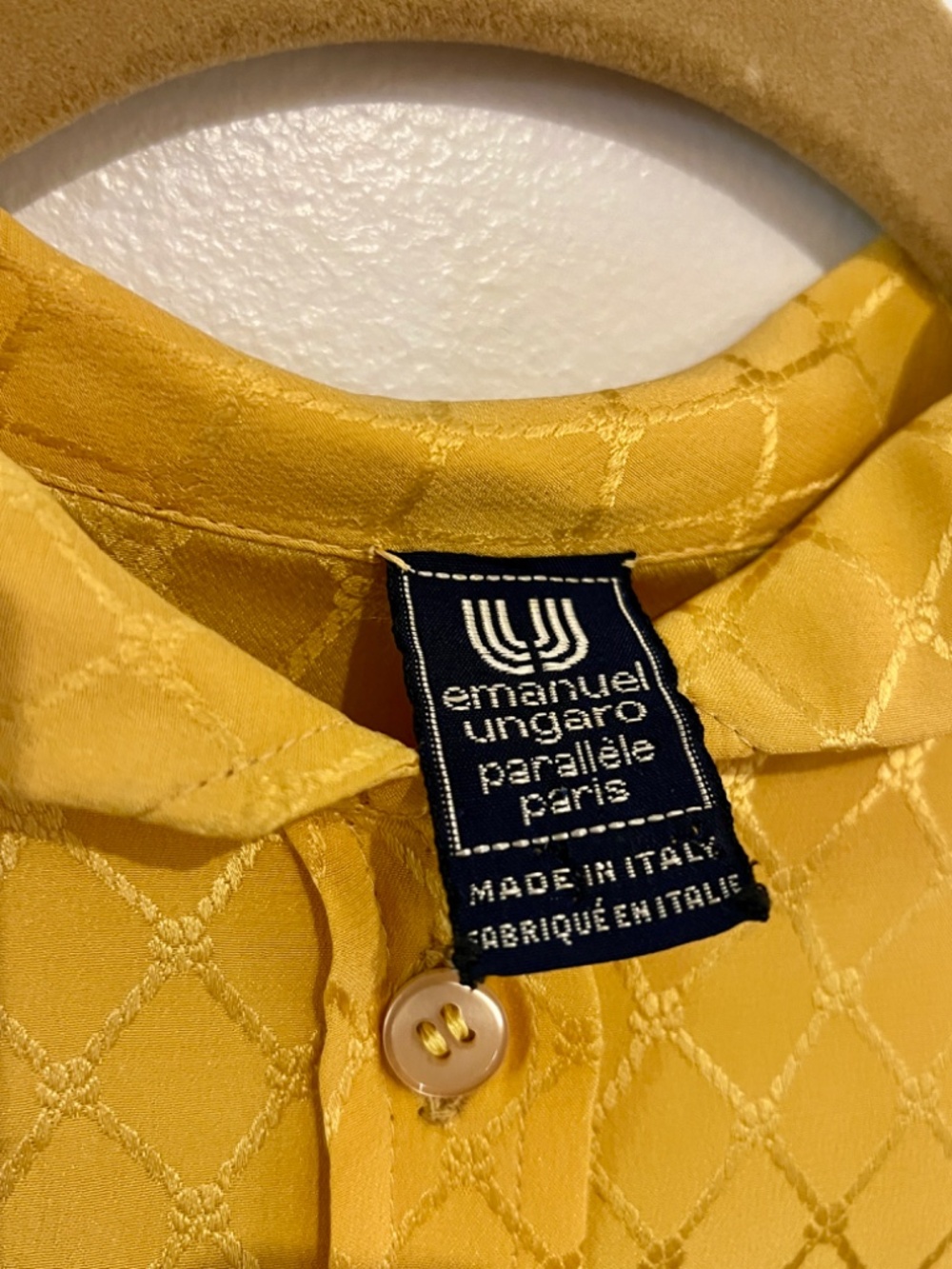Vintage 80s Emanuel Ungaro Paris Silk Blouse | Golden Yellow | Diamond Quilted - Picture 3 of 3